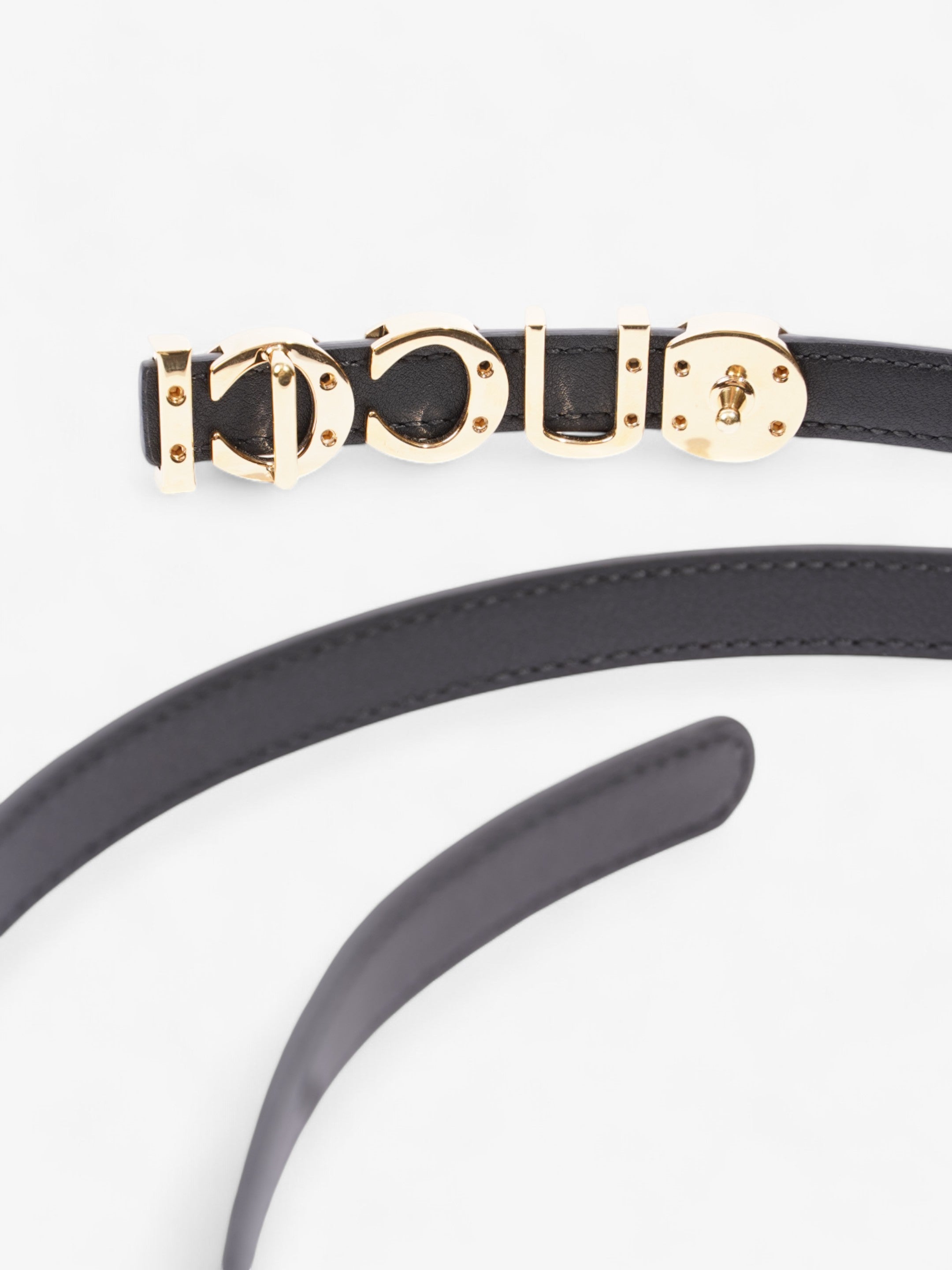 Gucci Buckle Thin Belt Black / Gold Leather 105cm / 42"