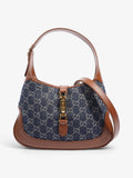Gucci Jackie 1961 Denim GG Supreme / Brown Leather Denim Small
