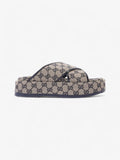 Gucci GG Platform Slide Beige Blue Canvas EU 41 UK 8
