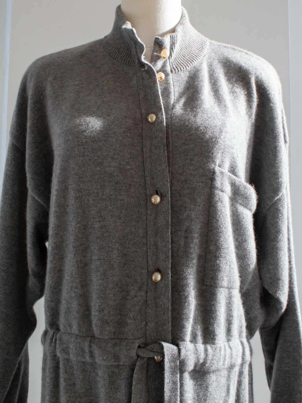 Rare Chanel F/W 1991 Grey White Pearl CC Cashmere Linda 91A Jumpsuit