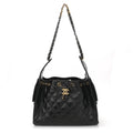 Shiny Crumpled Calfskin Quilted Small Chanel 25 Handbag Black