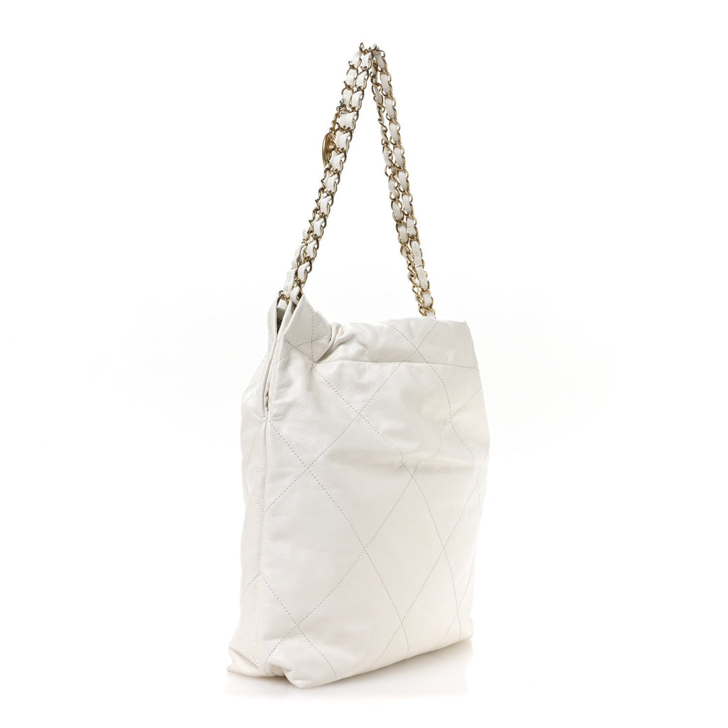 Shiny Calfskin Quilted Small Chanel 22 White
