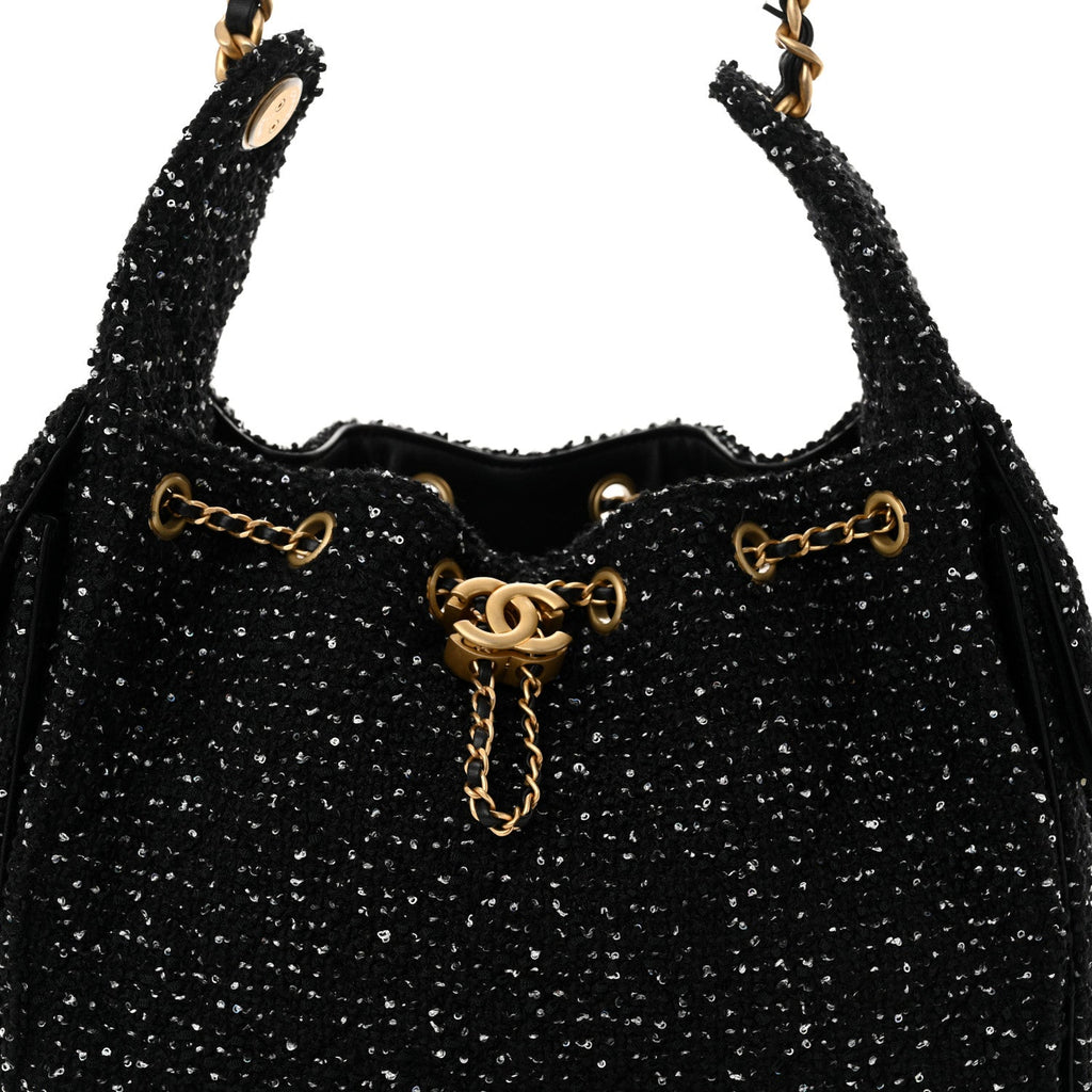 Tweed Quilted Small Chanel 25 Handbag Black