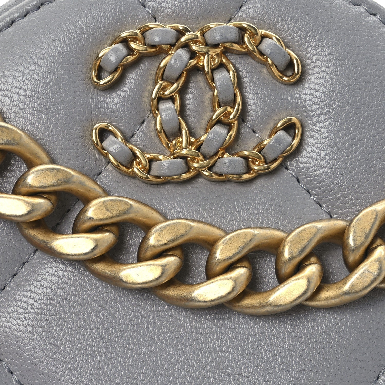 Lambskin Quilted Chanel 19 Round Clutch With Chain Grey