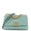 Goatskin Quilted Medium Chanel 19 Flap Light Blue