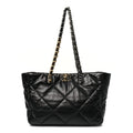 Lambskin Quilted Chanel 19 East West Shopping Bag Black