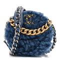 Shearling Sheepskin Chanel 19 Round Clutch With Chain Blue