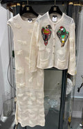Chanel 17C crochet dress with parrot igan three pieces suit