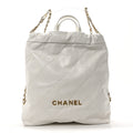 Shiny Calfskin Quilted Chanel 22 Backpack White