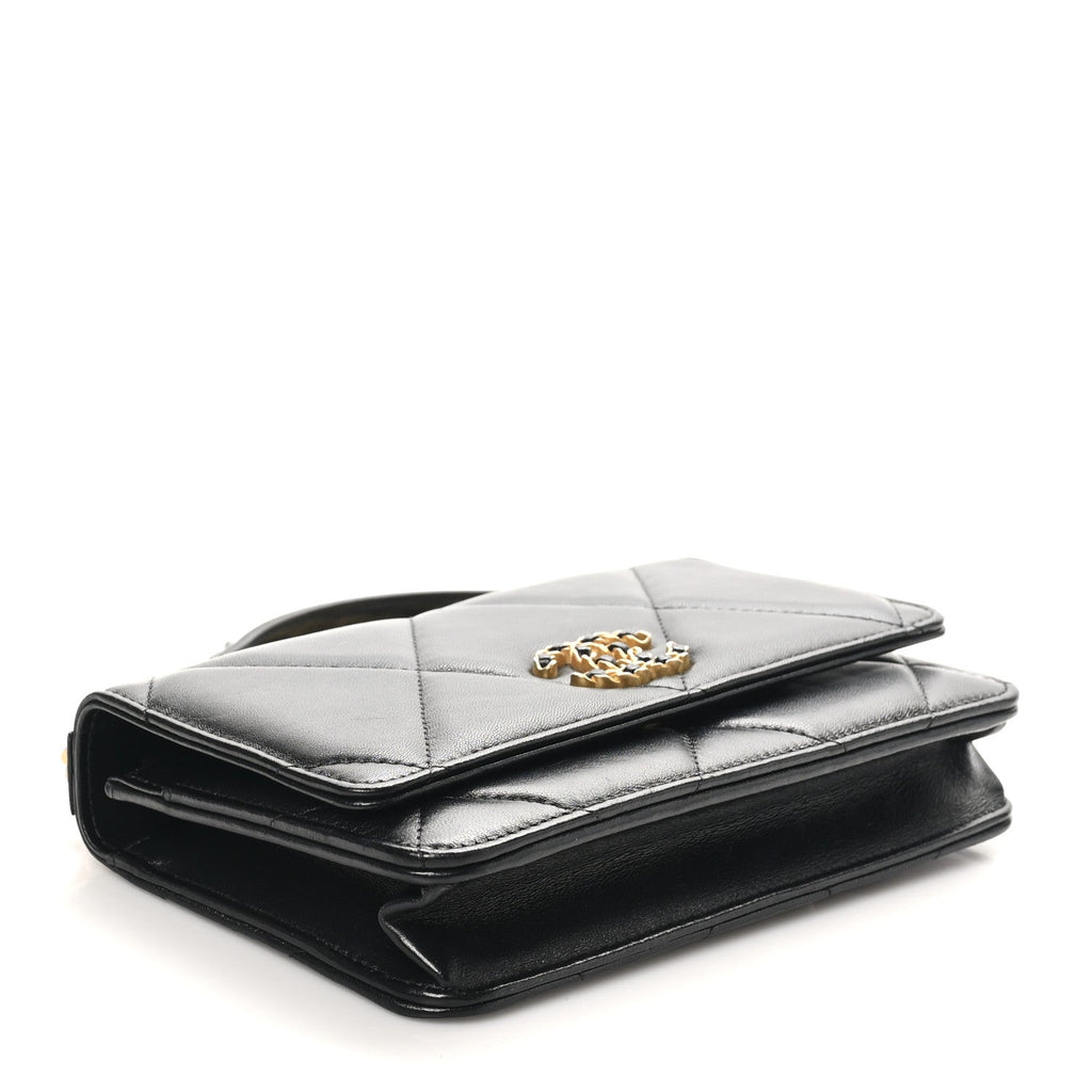 Lambskin Quilted Chanel 19 Wallet On Chain WOC Black