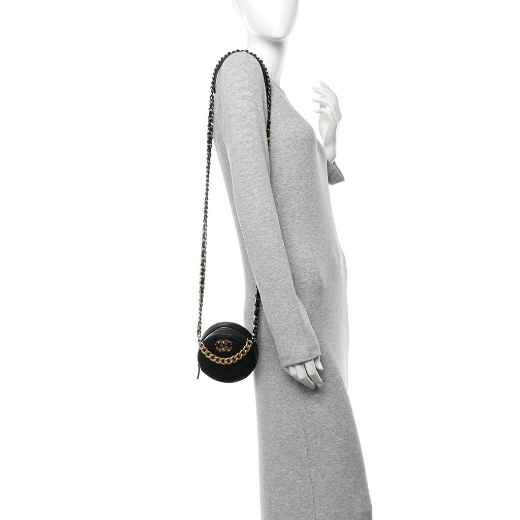 Lambskin Quilted Chanel 19 Round Clutch With Chain Black