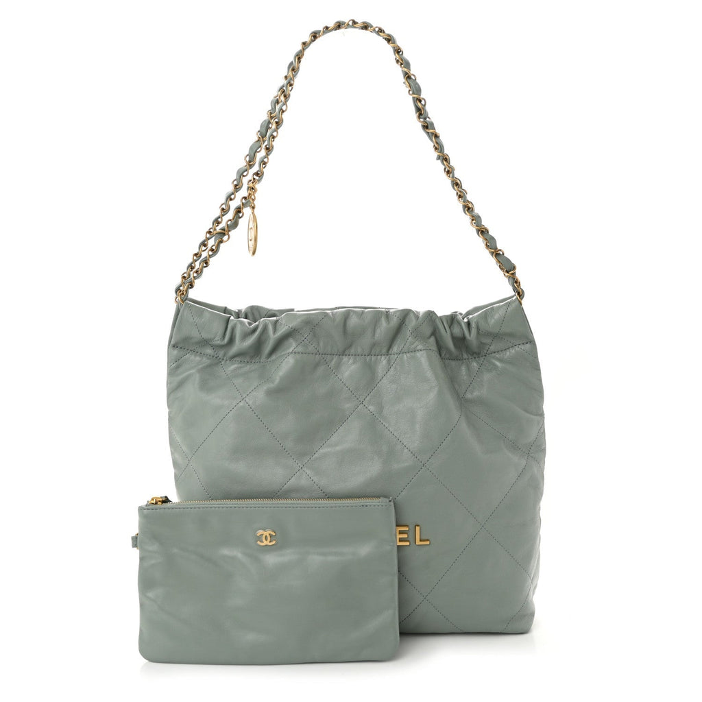 Shiny Calfskin Quilted Small Chanel 22 Grey