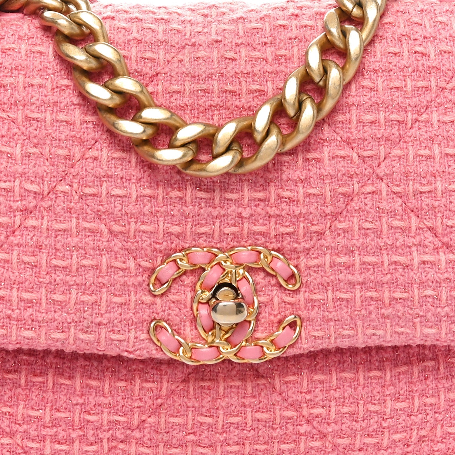 Metallic Tweed Quilted Medium Chanel 19 Flap Pink