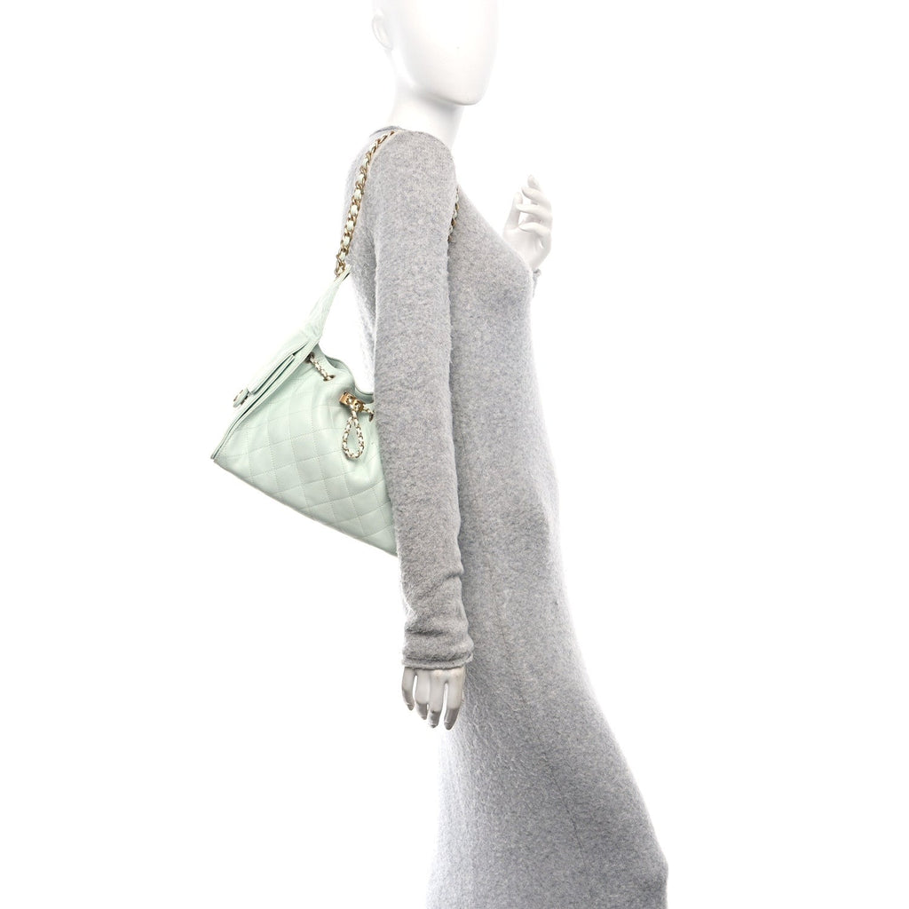 Caviar Quilted Small Chanel 25 Handbag Light Green