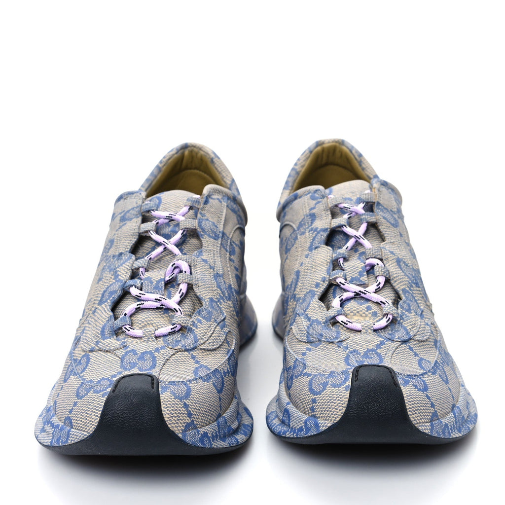 Ultralight Plume Calfskin Monogram Printed Mens Gucci Run Sneakers 9 Beige Blue
