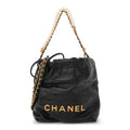 Shiny Crumpled Calfskin Quilted Pearl Mini Chanel 22 Black