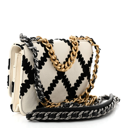 Calfskin Crochet Chanel 19 Wallet On Chain WOC White Black