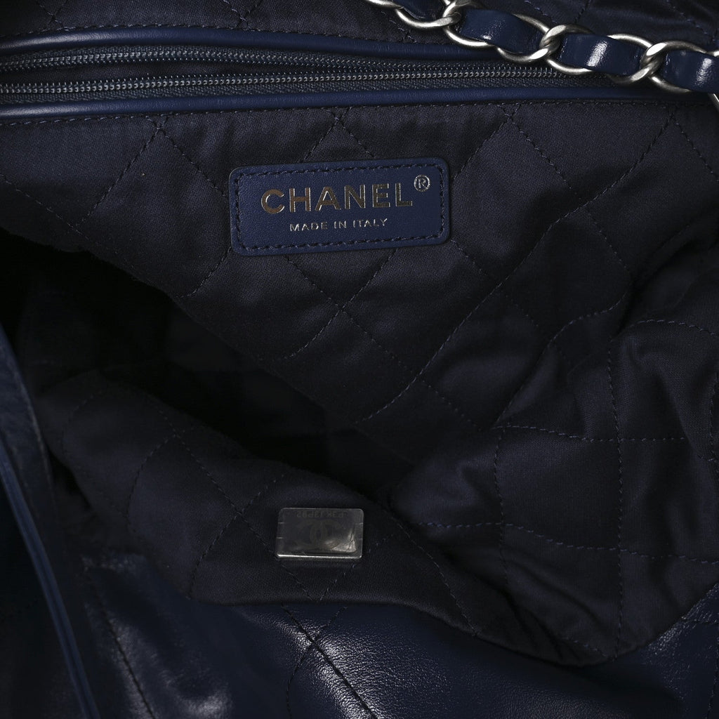 Shiny Calfskin Quilted Chanel 22 Navy Blue