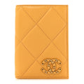 Lambskin Quilted Chanel 19 Passport Holder Yellow