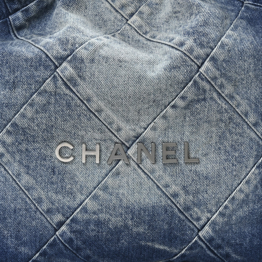 Denim Quilted Small Chanel 22 Blue
