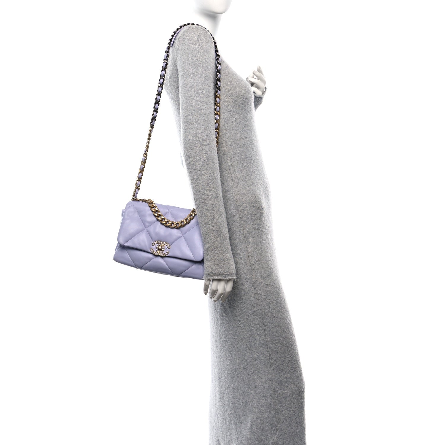 Lambskin Quilted Medium Chanel 19 Flap Light Purple