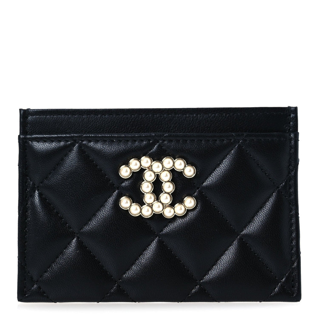 Lambskin Quilted Pearl CC Chanel  Holder Black