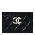 Lambskin Quilted Pearl CC Chanel  Holder Black