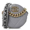 Lambskin Quilted Chanel 19 Round Clutch With Chain Grey