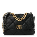 Shiny Goatskin Quilted Large Chanel 19 Flap Black