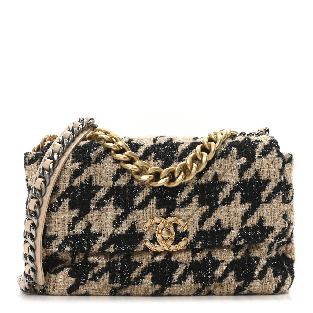 Tweed Large Chanel 19 Flap Beige Black