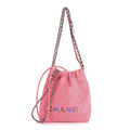 Shiny Calfskin Quilted Rainbow Metal Mini Chanel 22 Coral Pink