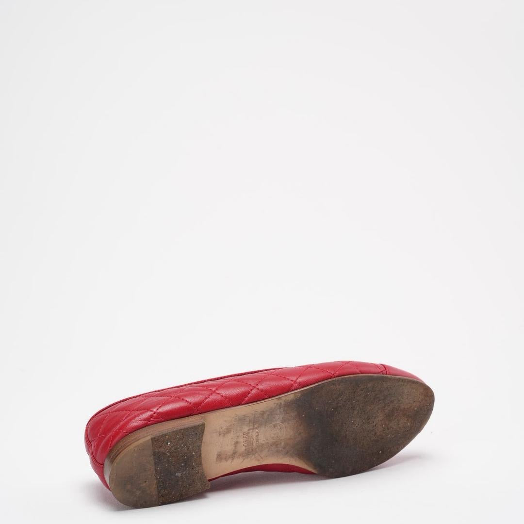 Chanel Red Leather CC Cap Toe Ballet Flats Size 39 ½