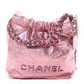 Metallic Lambskin Lacquered Monochrome Quilted Mini Chanel 22 Pink