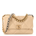 Lambskin Quilted Large Chanel 19 Flap Light Beige