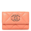 Lambskin Quilted Chanel 19 Flap  Holder Light Orange