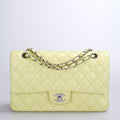 Chanel Medium Classic Double Flap Bag In Pastel Butter Yellow Color With Silver Hardware