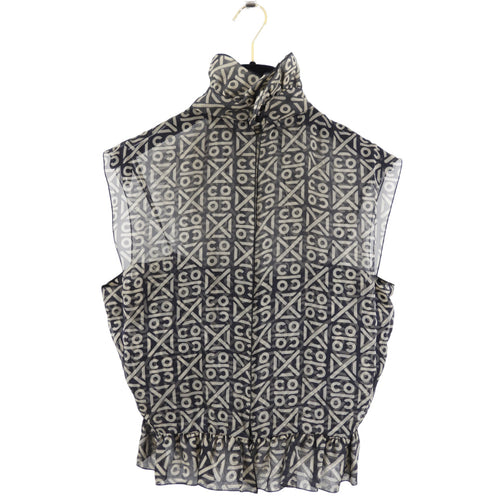 Chanel 00A Sheer Silk Chiffon Coco Logo Ruffle Neck Sleeveless Blouse - FR38 (4/6)