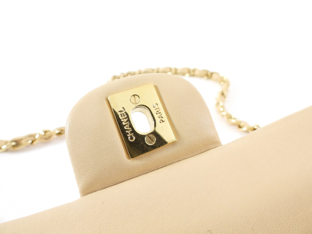 Chanel Beige Matte Lambskin Leather Medium Classic Double Flap Bag