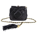 Chanel Vintage 1989 Black Lambskin Quilted Chain Belt Bag
