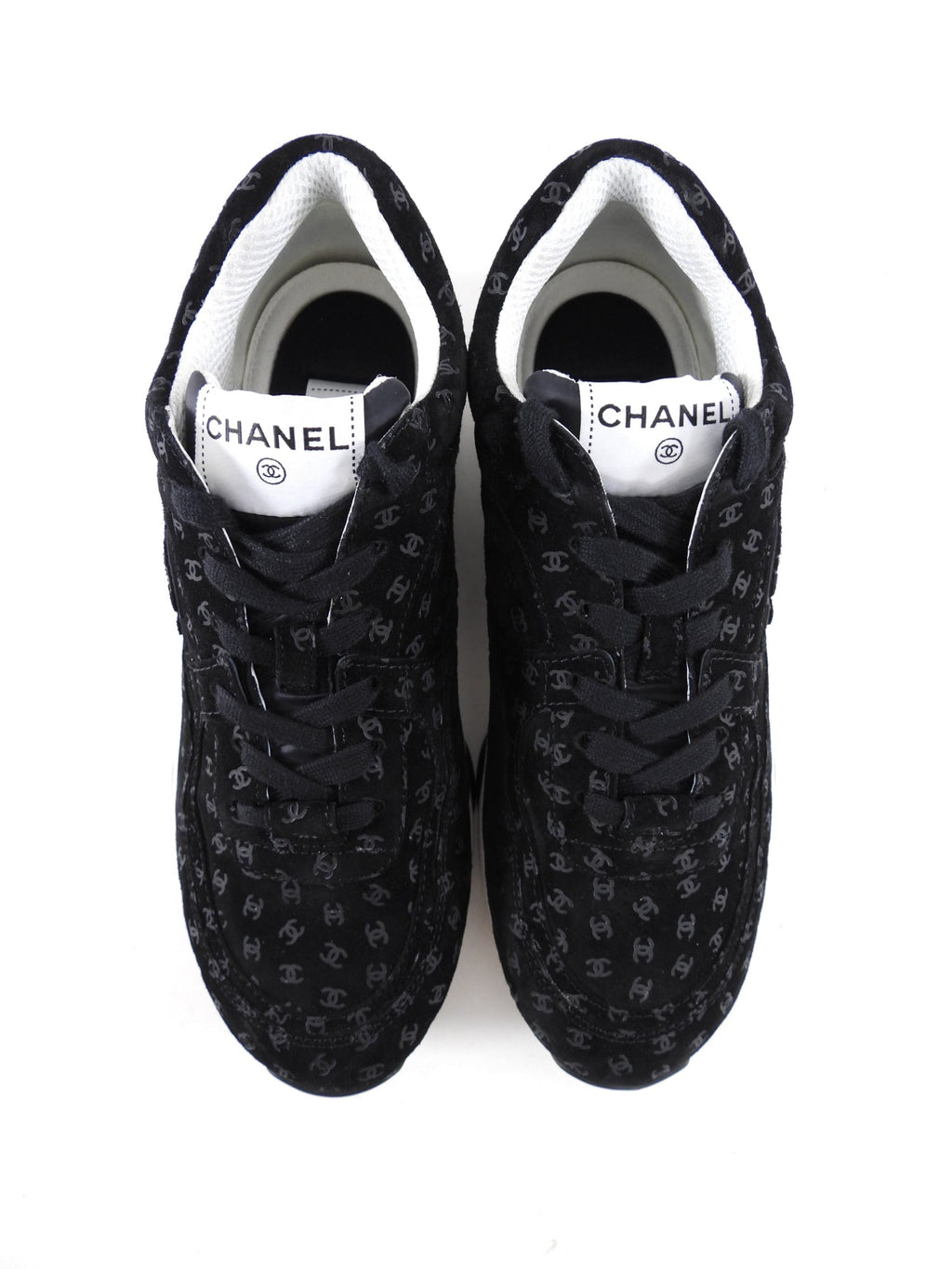 Chanel 22A Black Suede Interlocking CC All Over Logo Sneakers - 40