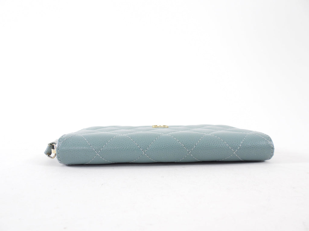 Chanel Blue Caviar Shimmer Leather Small Zippy Wallet