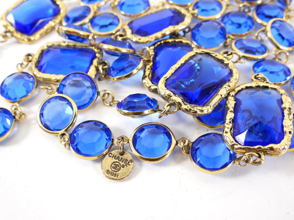 Chanel Vintage 1981 Blue Gripoix Glass Chicklet Sautoir Necklace