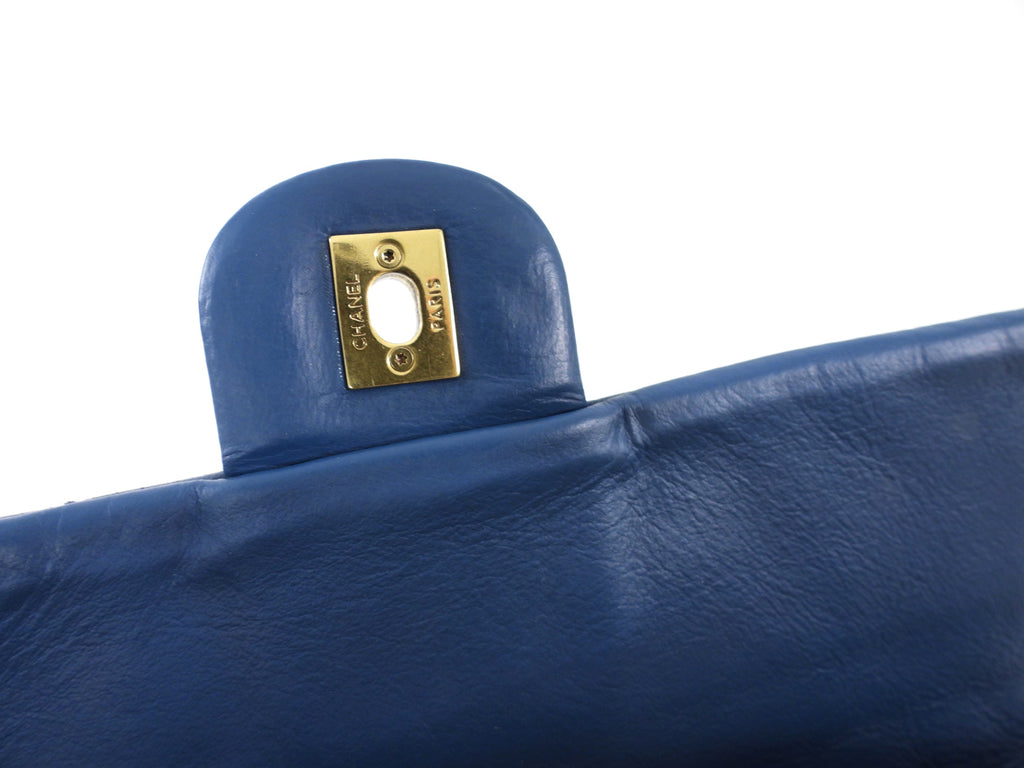 Chanel Blue Quilted Leather Chevron Flap Chain Bag