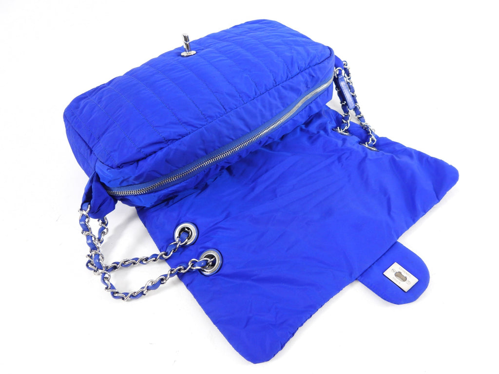Chanel 12P Cobalt Blue Nylon Flap Bag and Pouch