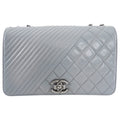 Chanel Grey Leather Coco Boy Medium Flap Bag
