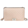 Chanel Nude Beige Chevron Quilted Leather Large Le Boy Bag