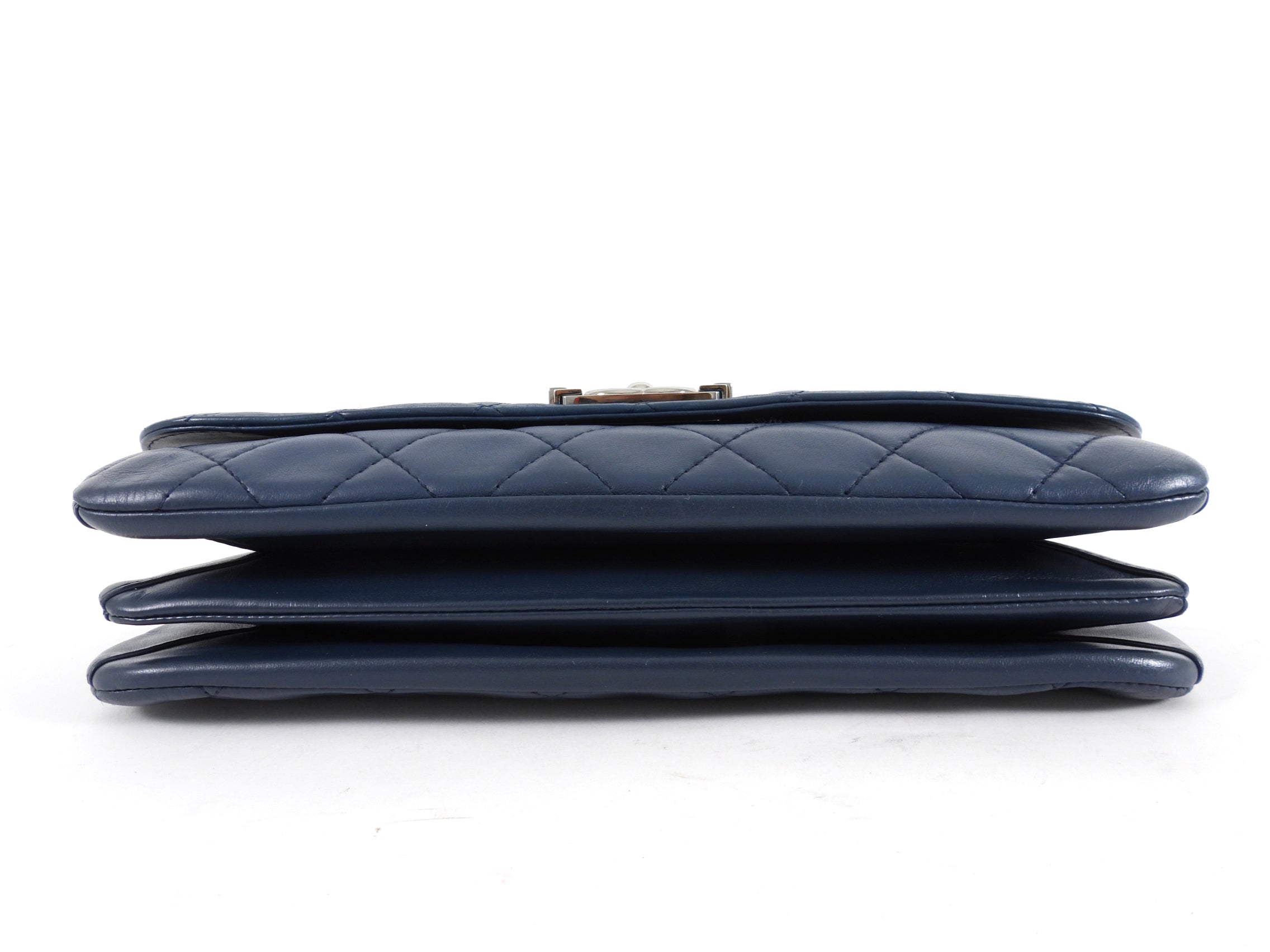Chanel Navy Blue Quilted Leather Boy Clasp Flap Messenger Bag
