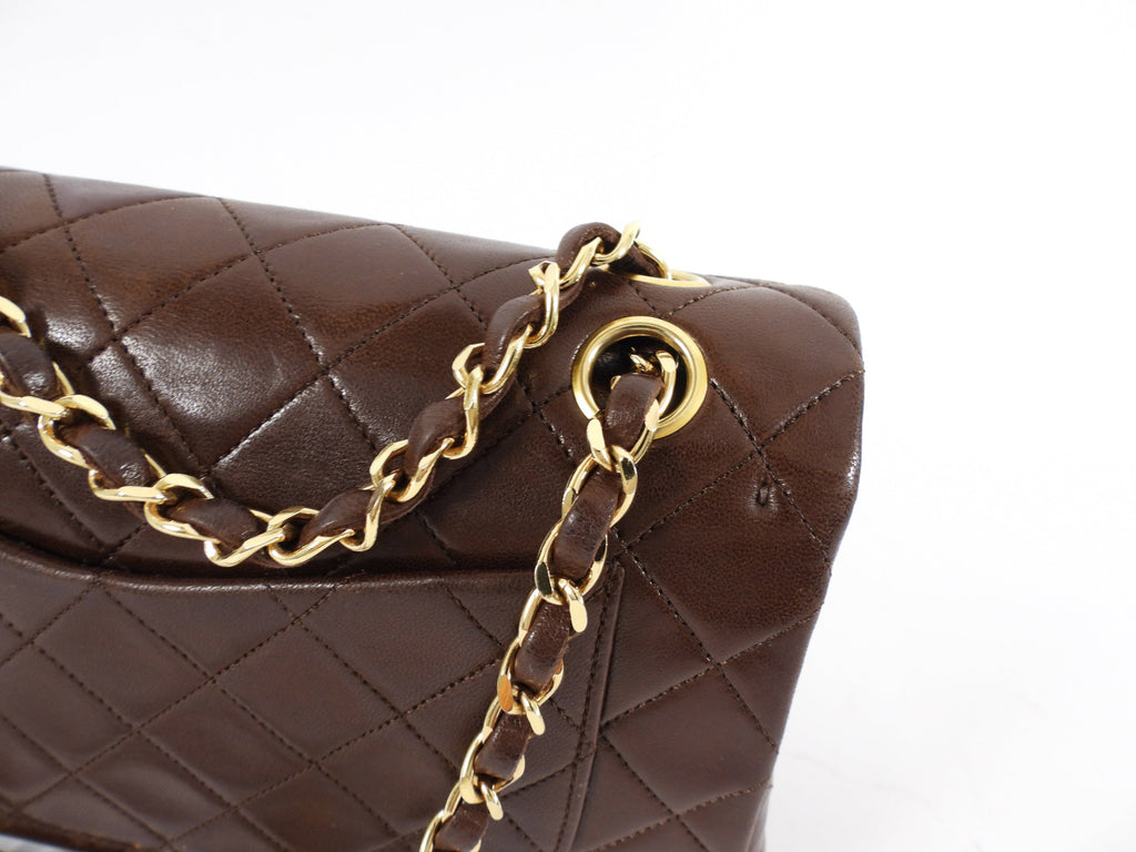 Chanel Vintage 1989 Chocolate Brown Lambskin Small Double Classic Flap Bag GHW