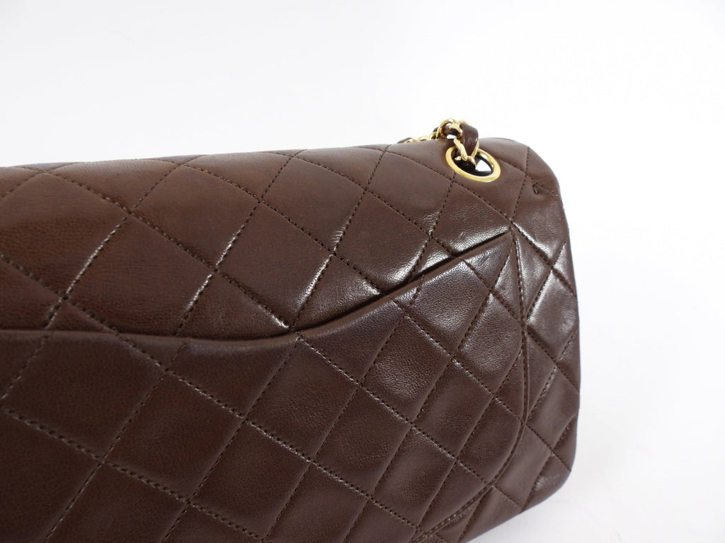 Chanel Vintage 1989 Chocolate Brown Lambskin Small Double Classic Flap Bag GHW