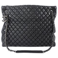 Chanel Black Leather New Bubble Quilt CC Charm Tote Bag